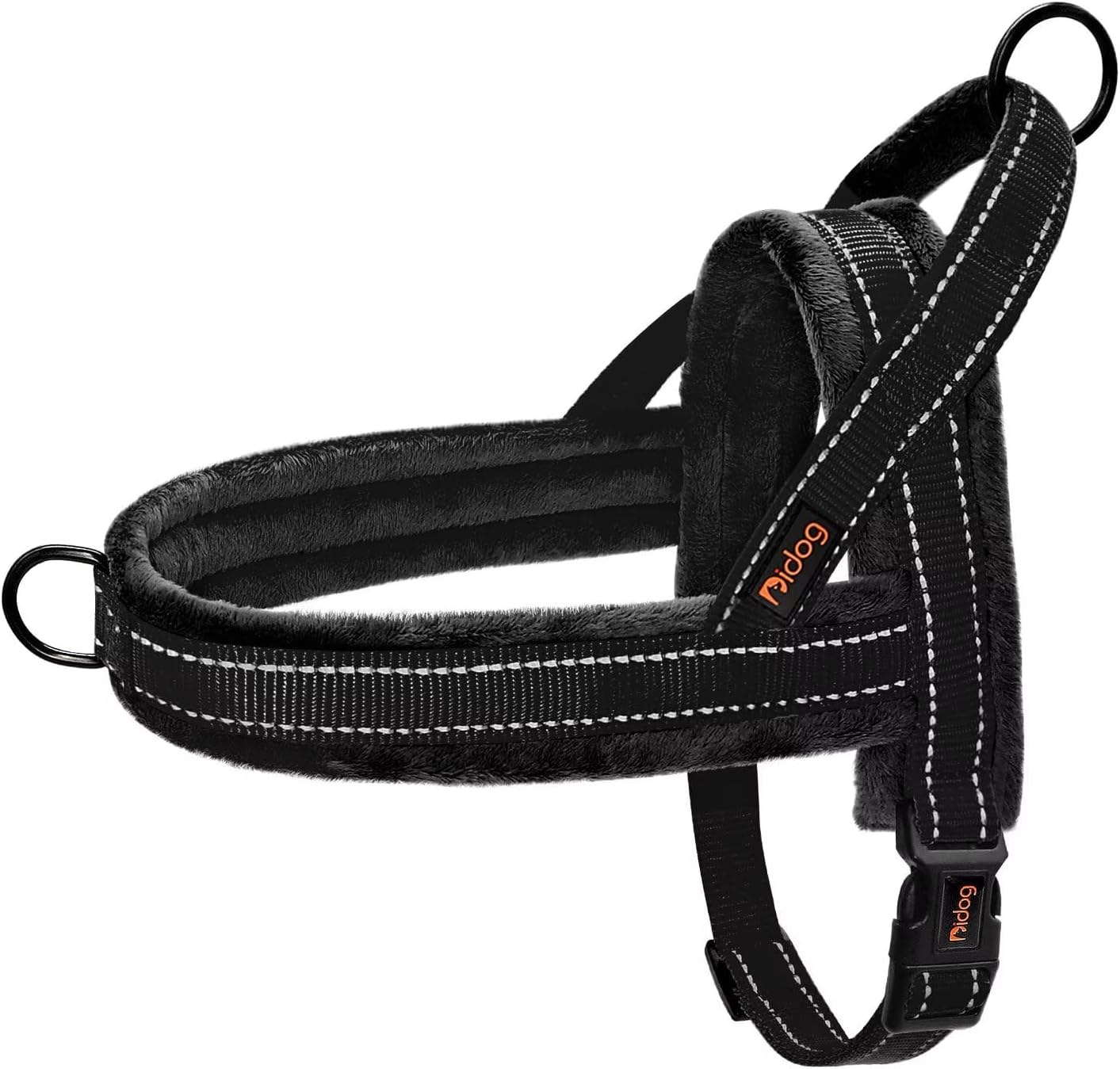 Didog Soft Flannel Padded Dog Vest Harness, No PullQuick Fit Reflective Dog Strap Harness, Easy for Training Walking L:Chest 26-32, Black