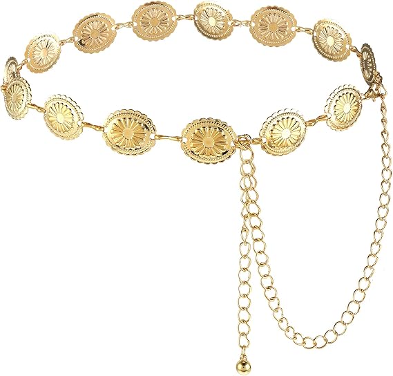 Prasacco Western Belts for Woman Chain Belt Concho Belt Gold Waist Chain Cowgirl Belt Waist Belt Country Belt Boho Belt for Dress Jeans