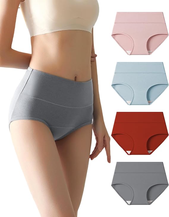 Women's Cotton Underwear High Waisted Panties Full Coverage Ladies Briefs Panties