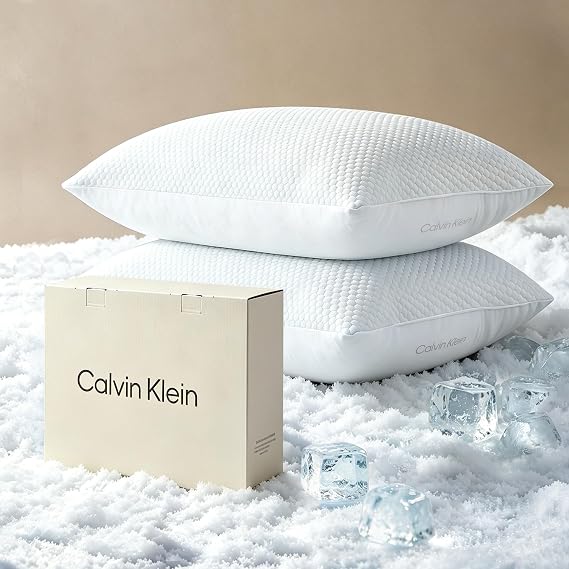 Calvin Klein Cooling Reversible Down Alternative Bed Pillows | Queen Size Set of 2,Cooling & Cotton Fabric,Medium Density, Breathable Pillows for Hot Sleepers, 20" x 28"