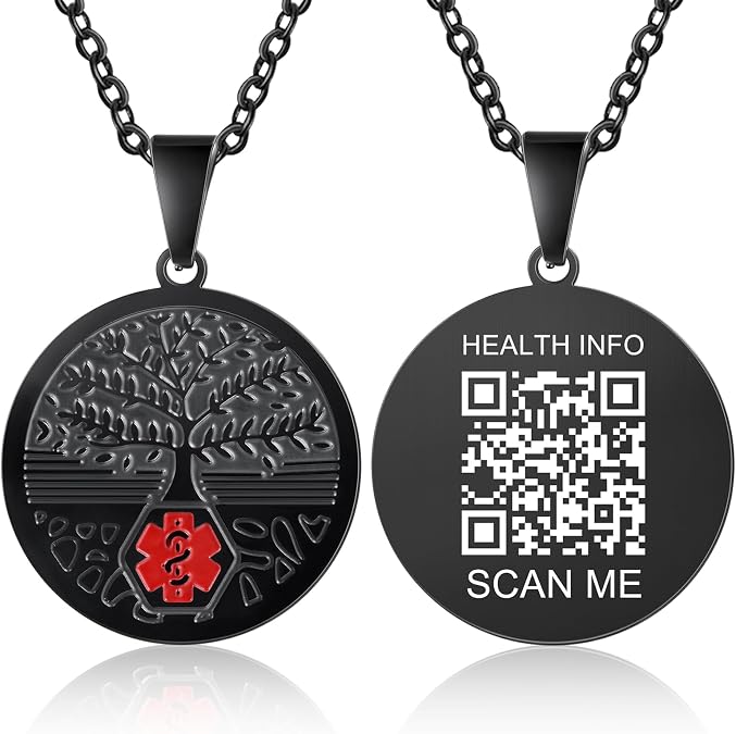 Medical Alert Necklace for Women with QR Code Medical ID Necklace