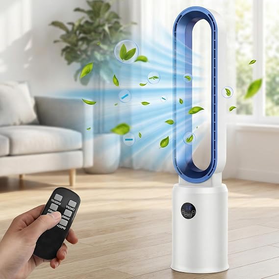 Bladeless Tower Fan with Remote, Air Circulator Cooling Fan for Indoor Use, 24 Speeds Settings, 12 Timer, Quiet Oscillating Fan for Home Bedroom