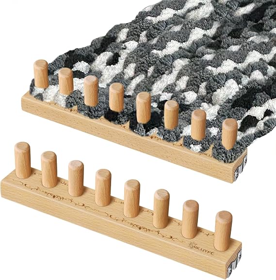 HKJJYFC 31.5" Adjustable Beech Wood Chunky Yarn Loom - Modular Blanket Making Kit for Adults, No Experience Needed, for Thick Bulky Yarn Blankets & Scarves