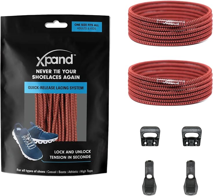 Xpand Round Lacing. Elastic No Tie Shoelaces - Quick Release Tension Control - One Size Fits All Adult and Kids Shoes