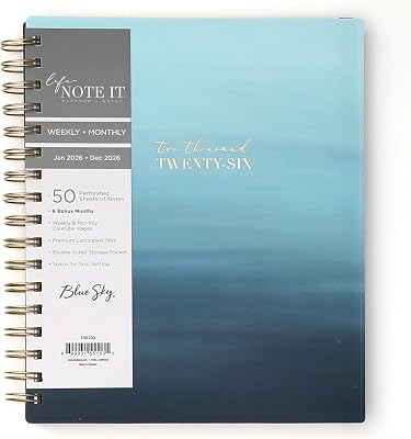 Blue Sky Life Note It 2026 Weekly and Monthly Planner Notes, January 2026 - December 2026, 7 x 9, Flexible Cover, Durable Twin Wire Binding, Storage Pocket, 50 Perforated Notes Sheets, Marina