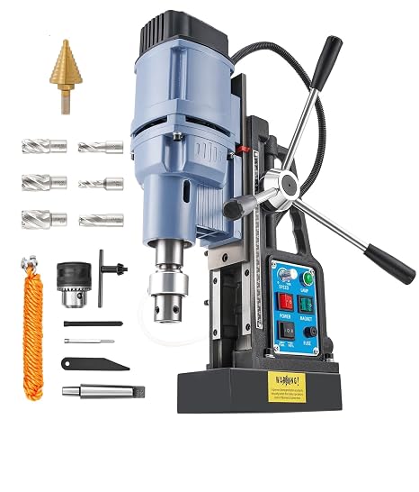 ZELCAN Magnetic Drill Press with 6 Drill Bits, 1550W Mag Drill Press with 2" Dia. Bundle with 10 Sizes Titanium Step Drill Bit, 1/4 to 1-3/8 Inches High Speed Steel Drill Cone Bit