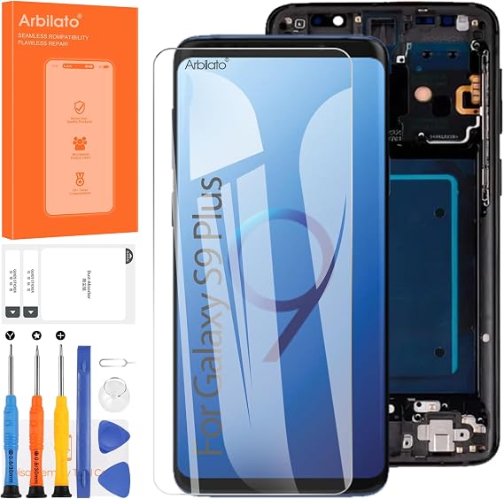 OLED Screen for Samsung Galaxy S9 Plus Screen Replacement for Galaxy S9+ LCD Screen SM-G965F,SM-G965U,SM-G965W Touch Display Digitizer Assembly Repair Parts With Frame(Black With Fingerprint Function)