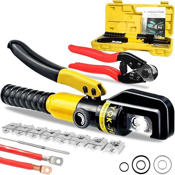 Brileine Hydraulic Crimping Tool & Cable Cutter, 10 TON 12 AWG to 00 (2/0) | Hydraulic Cable Lug Crimper, Electrical Terminal Cable Wire Tool Kit with 9 Die