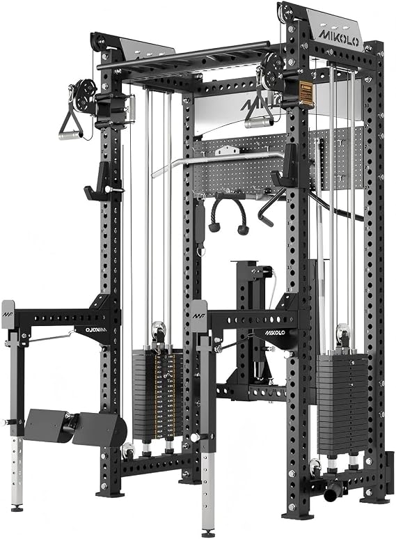 Mikolo Anubis-2.0 Smith Machine with Weight Stack, 33 All-in-One Power Cage with LAT Pulldown & Cable Crossover, 3200LBS Multi-Function Trainer with Aluminum Pulley System for Fitness Home Gym