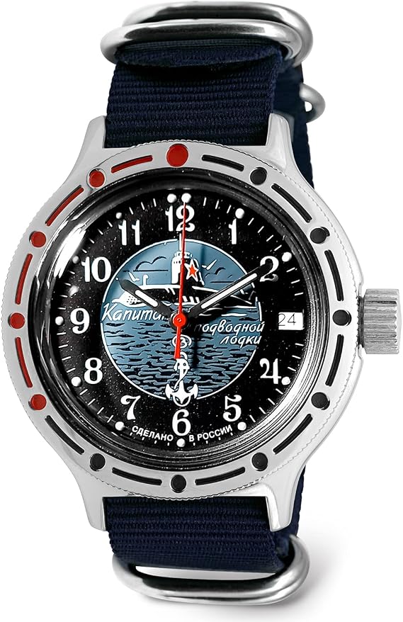 VOSTOK | Submarine aptain Amphibian Automatic Self-Winding 40mm Diver Wrist Watch | WR 200m | Amphibia 420831 | Black Blue Dial Mechanical Watch | Luminous dots