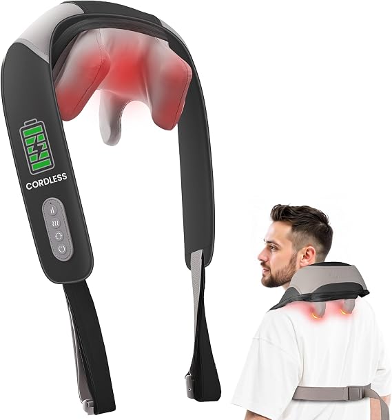 Heycool Cordless Neck and Shoulder Massager with Heat, Shiatsu Neck Back Massager Deep Tissue, 3 Massage Intensity & 2 Heating Area, Gifts for Women, Men
