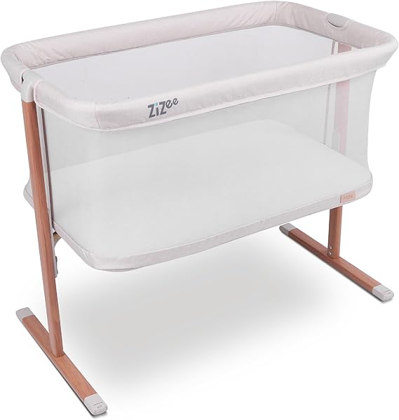 Tutti Bambini ZiZee® Moses Basket with Stand – Rocking Baby Crib with All-Around Breathable Mesh, Mattress Included, Wheels & Travel Bag | Easy Fold | 0–6 Months | Walnut/Ecru