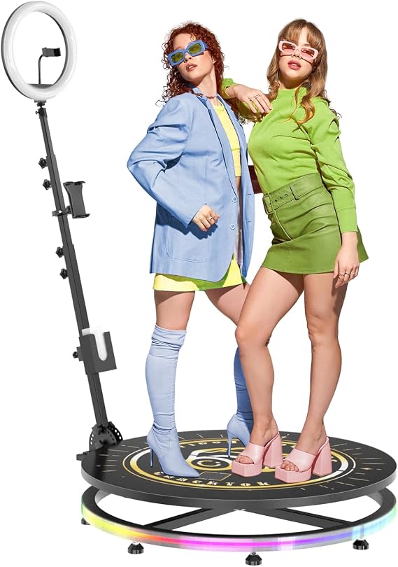 MWE 360 Photo Booth Machine for Parties with Flight Case,Software APP Remote Automatic 360 Spin Camera Video Booth (Light Box, 23in)