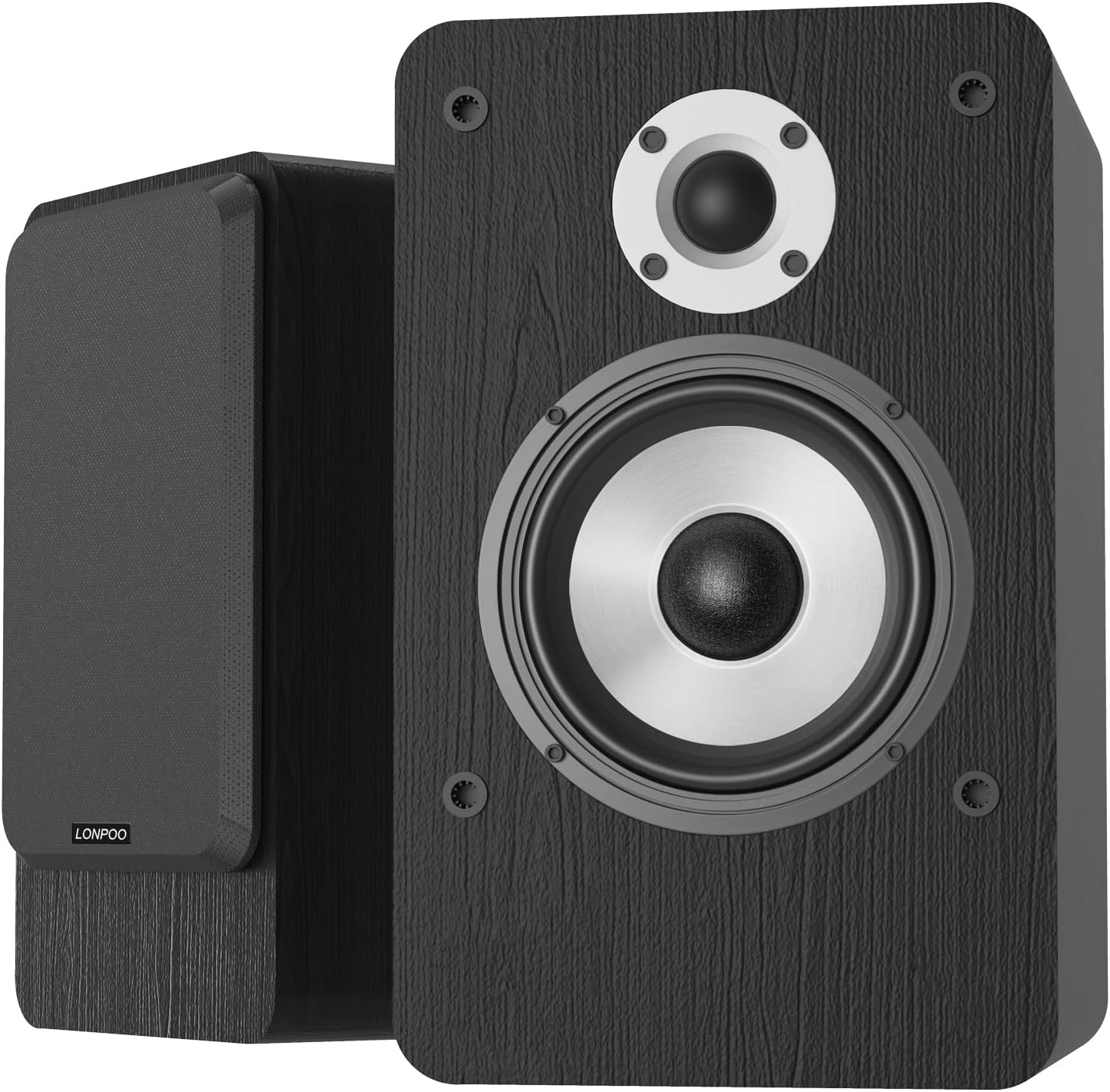 LONPOO Passive Shelf Speakers Pair Wooden Speakers 2-Way with 4 Inch Aluminium Cone Woofer and 1 Inch Silk Tweeter 4-8 Ohm