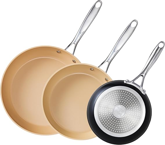 Cooks Standard 3-Piece Hard Anodized Ceramic Nonstick Skillet Set | Induction Ready 8",9.5"&11" Frying Pan with Riveted Stay-Cool Handle, Egg & Omelette Pan, Oven Safe, Black Apricot