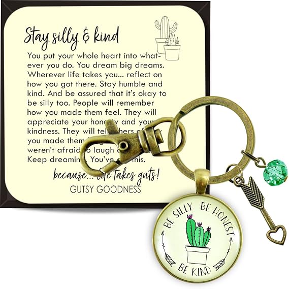Gutsy Goodness Inspirational Keychain Kindness Quotes Bronze Fashion Jewelry Key Ring Fob Purse Clip For Women Gift Box