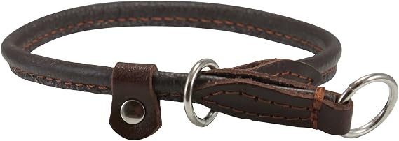 Round Genuine Rolled Leather Choke Dog Collar Brown (15" Long)