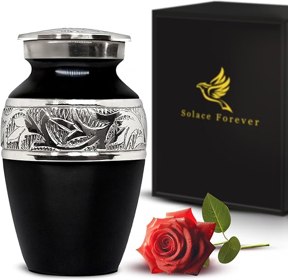 Solace Forever Small Urns for Human Ashes Keepsake - Decorative Mini Memorial Urn for Men & Women - Black Urn for Ashes - Personal Remembrance Urn for Your Loved Ones