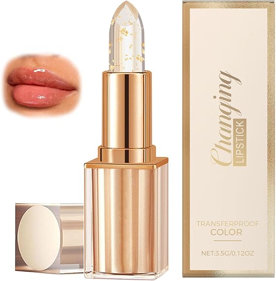 Colour Changing Lipstick, Tinted Lip Balm - Long Lasting Lip Stain Lipstick Sets for Women - PH Adjusting Clear Lip Stick with Gold Foil - Moisturizing & Transfer Proof Shiny Lip Gloss for Lip Care