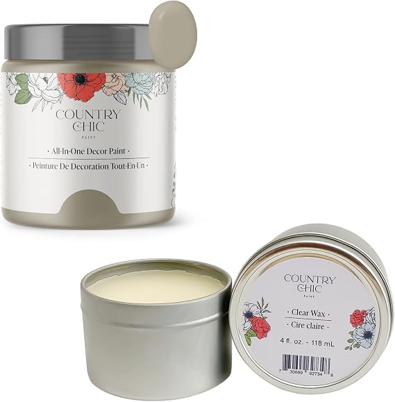 Chalk Style Paint + Furniture Wax Bundle - for Furniture, Home Decor, Crafts (Color: Soiree [4 oz] - Beige Taupe)