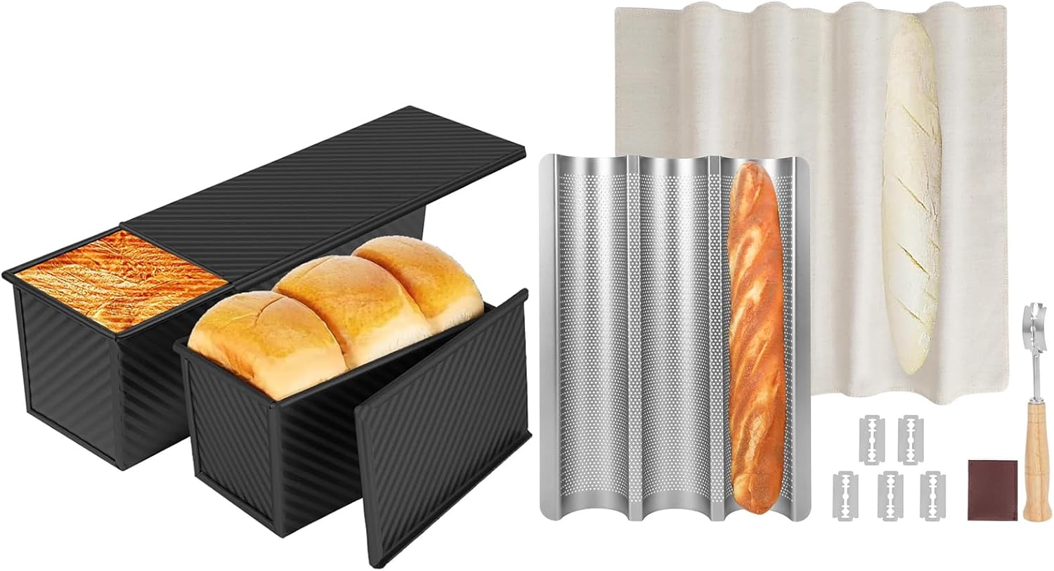Baguette Bread Pan, Nonstick Pullman Loaf Pan with Lid Perforated 3 Loaves French Bread Baking Pan, 13 Inch Bread Pan Baking Gifts