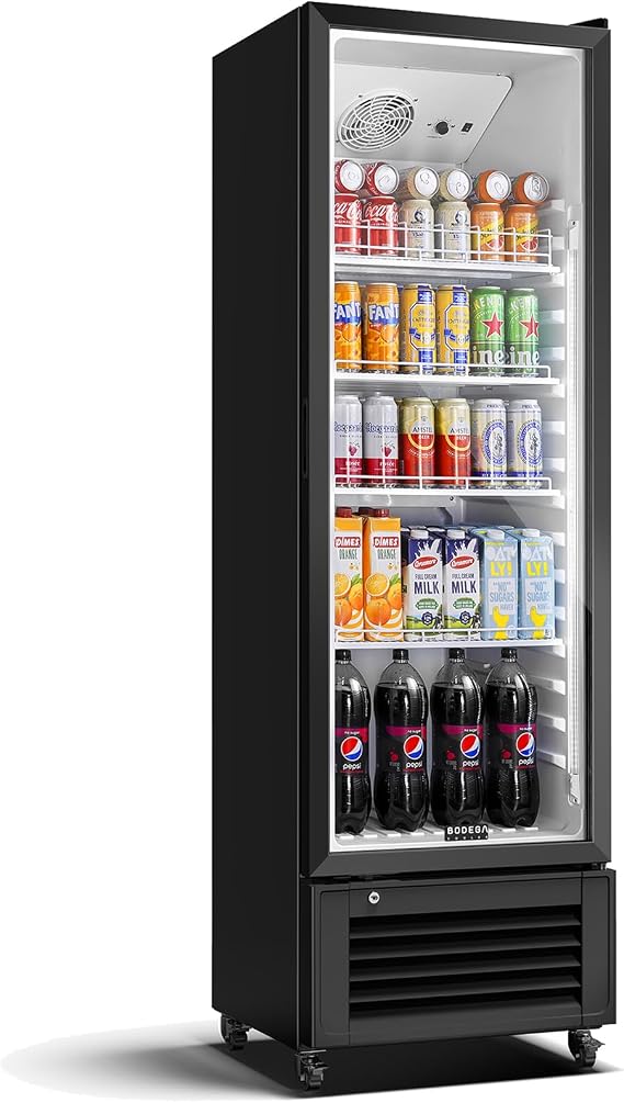 BODEGACOOLER 11.5 Cu.Ft. Commercial Merchandiser Refrigerators, Adjustable shelves & Automatic Defrost, Commercial Beverage Refrigerator Glass Door For Drink, Soda, Garage, Gym, Man cave, Shop, Office