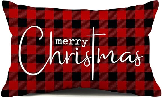 Allorry Christmas Pillow Covers Merry Christmas Throw Pillow Decorative Christmas Red and Black Cotton Cloth Linen Cloth Pillow Cover Sofa Cover Decorative Rectangle Length 12X20