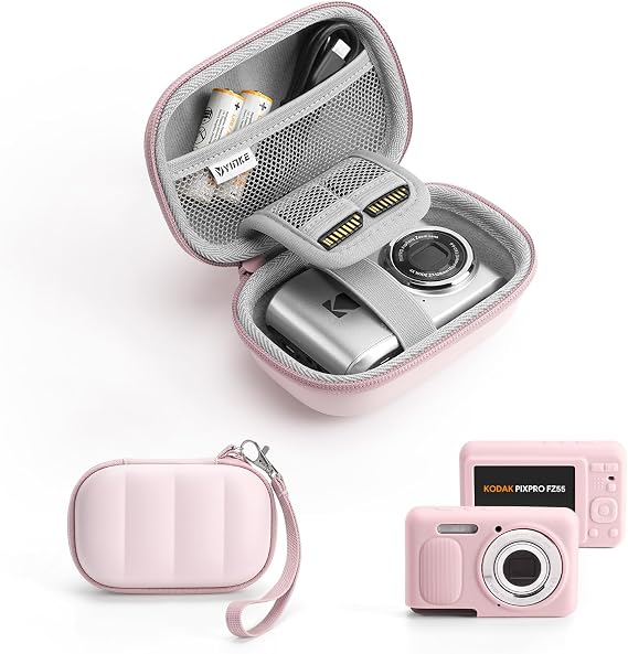 Digital Camera Case with Silicone Set Fit for Kodak PIXPRO FZ55, Small Digital Camera Cover Set with SD Card Storage for Travel (Pink)