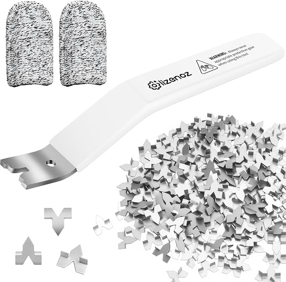 White Glazier Point Driver Tool with 200 Glazing Points & 2 Finger Cots - for Framing Glass, Pictures, Cross Stitch - Rust-Resistant Iron/Zinc Push Points, Easy-Grip Handle