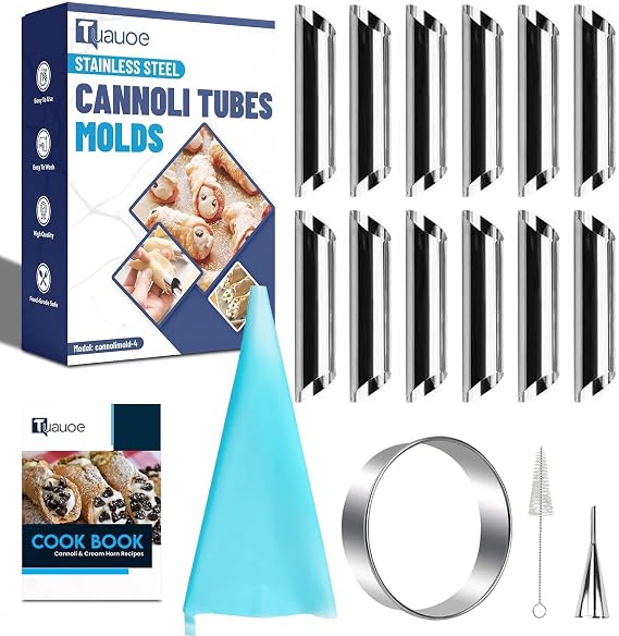 Cannoli Tubes Molds Kit, 12pcs Diagonal Tubular Shaped, 5-inch