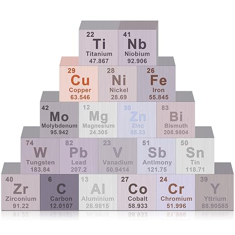 Gisafai 20pcs Element Cube Set 0.39 Inch Periodic Table of Elements Pure Tungsten Cubes Molybdenum Titanium Copper Iron Niobium Tin Cobalt Collection Best Christmas Gift