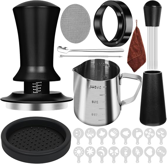 Y-Step 25 PCS Espresso Accessories Kit, 53.3mm/54mm Espresso Tamper Kit Coffee Tamper Set, Espresso Tamper with Spring Loaded Calibrated, Espresso Puck Screen, Dosing Funnel, WDT Tool, Latte Art Kit