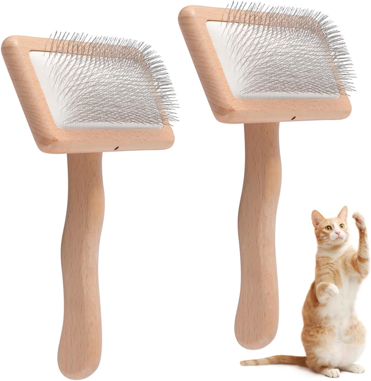 2Pcs Wool Carders Hand Carders, Wool Carding Brushes, Needle Felting Tools Brush, Carpet Needle Felting, Bamboo and Wood Air Cushion Pin Comb for Cats, Dogs, Pet Grooming(COLOR:2 Different Size)