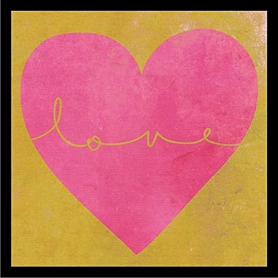buyartforless Framed Love Pink Gold Heart by Brandi Fitzgerald 12x12 Art Print Poster Textual Art Pink Heart Gold Love Writing