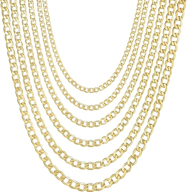 Floreo 10k Yellow Gold (2.5mm, 3.3mm, 4.2mm, 5.3mm, 6.6mm, 8mm, 9mm) Lite Curb Chain Link Necklace