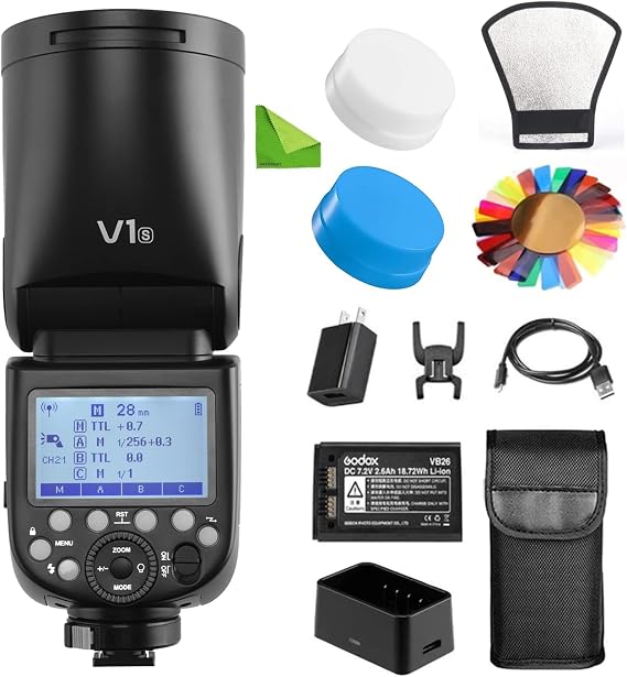 Godox V1 V1-S Flash for Sony Camera TTL Flash Speedlite 1/8000 HSS, 480 Full Power Flashes, 1.5s Recycle Time, 76Ws 2600mAh Li-ion Battery Round Head Flash Godox Flash Speedlight for Sony Cameras