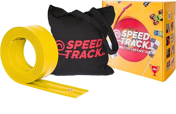 Speed Track 5m Lightning Bolt Yellow Flexible Toy Car Track with Storage Bag - Indoor & Outdoor Flexible Diecast Car Monster Truck Race Track for Loops, Jumps, Ramps with Suction Cups
