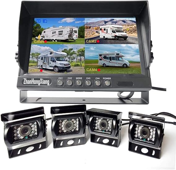 HD 1080P Backup Camera with 9" DVR Monitor System, 4 x 4Pin IR IP69 Waterproof Wired Reverse Rear View Mirror Camera + 9 inch Reversing Monitor for RV Truck/Trailer/Tractor/Box Truck
