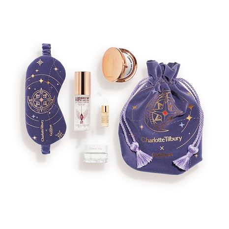 Charlotte Tilbury x Genshin Impact Starfell Treasure - Skincare Kit, 6PC | Magic Water Cream, Crystal Elixir, Setting Spray, Compact Mirror & Genshin Accessories - Pouch Included - Travel Size - Gift