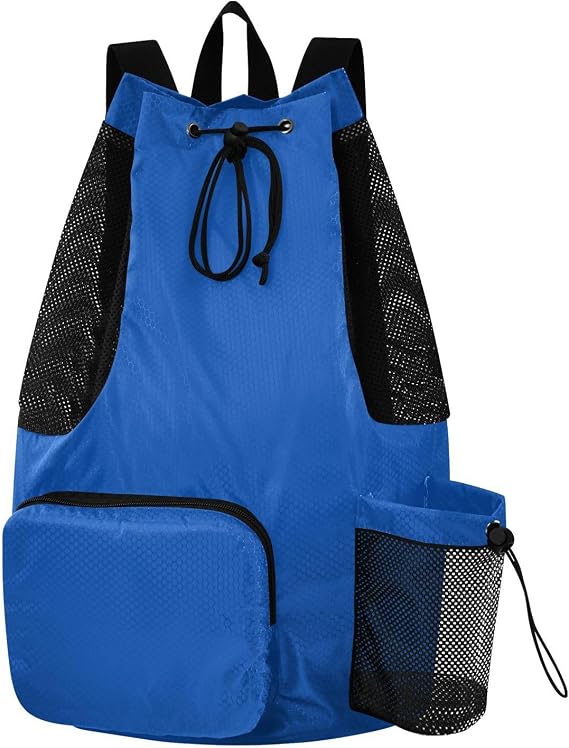 ODAWA Cobalt Blue Swimming Backpack Drawstring Backpacks with Pockets, 12.6" x 8.2" x 18.5"