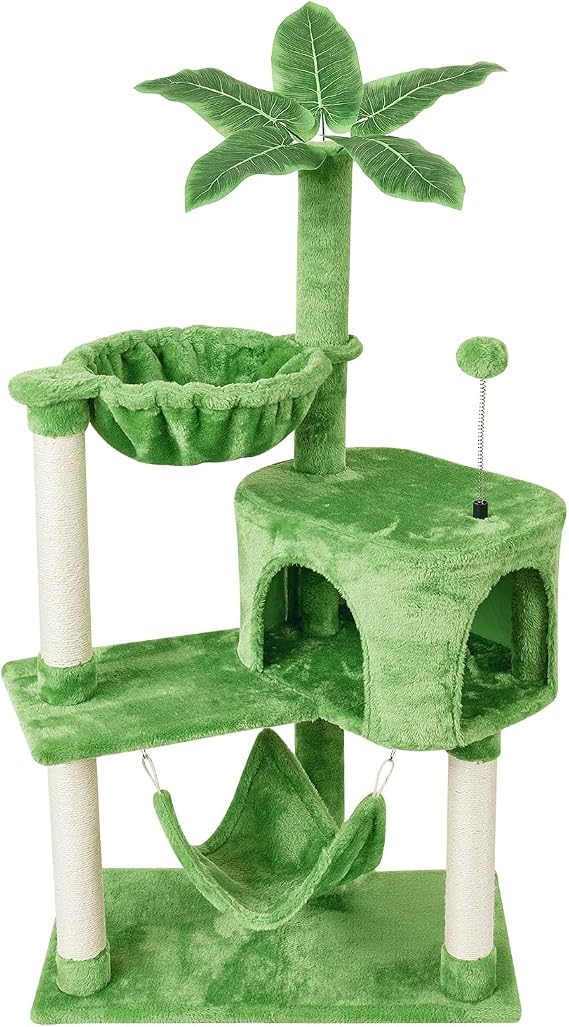 Cat Tree Tower Condo Pet Activity Center Sisal Scratching Post Furniture | KIYUMI hammock Hanging basket Multi-Level Cat Tree Furniture for Indoor with Kitten Ball Toys Tree Leaf style