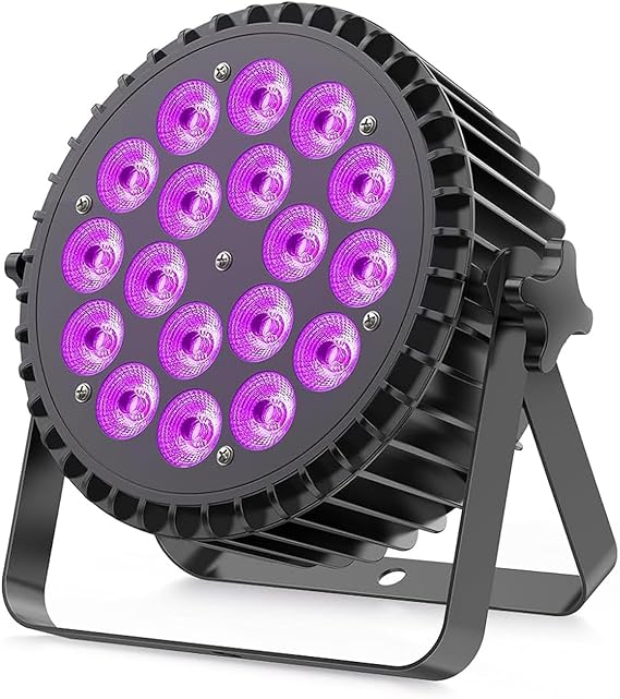 18LED Stage Lights RGBWA+UV 6in1 Par Can Lighting with DMX Control Sound Activated Uplights for Events Church DJ Show Wedding Stage Performances Party (1 Pack)
