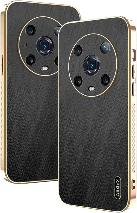 Phone Case for Honor Magic 4 Pro Shockproof, Golden Thread Texture for Honor Magic 4 Pro Case Silicone Slim Electroplated Black Cover Leather Anti-Fingerprint (Black)
