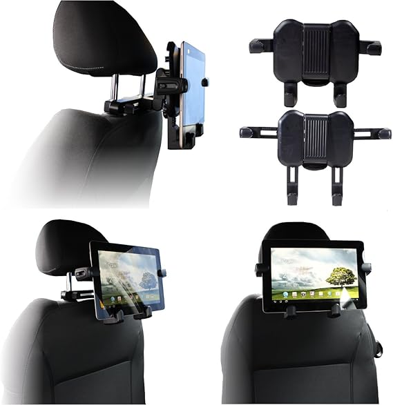 Navitech Portable in Car Headrest/Back Seat Black Expandable Firm Grip Mount Cradle Compatible with Koolertron 9.5" LCD TFT Portable DVD Player