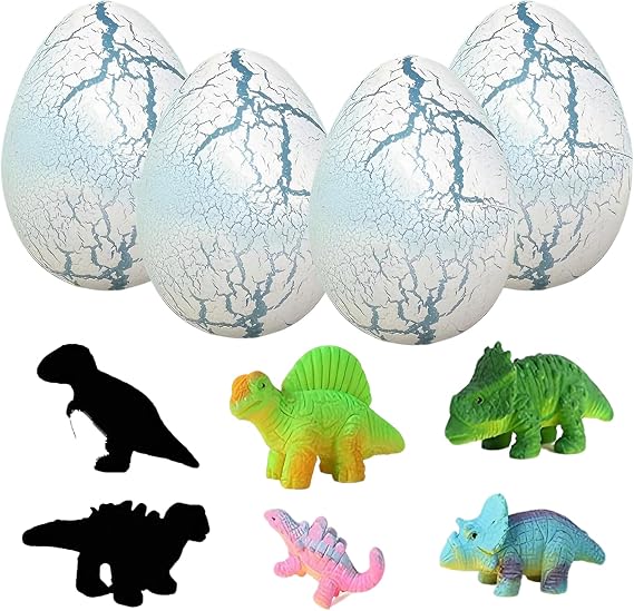 4Pack Dinosaur Hatching Rainbow Eggs Blind Box Grow Up to 20-23cm in Water TPR Material Dinosaur Egg Toys Fun Science Play Set for Boys Girls Birthday Party Favor