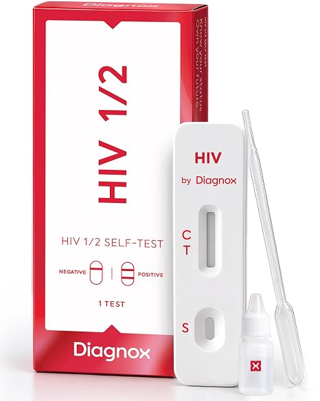 Diagnox Health HIV Test Kit – HIV Testing Home Kit for HIV-1 & HIV-2 Detection - 99% Accurate Results in 10 Minutes - Finger Prick Blood Sample - CE Certified (1 Test)