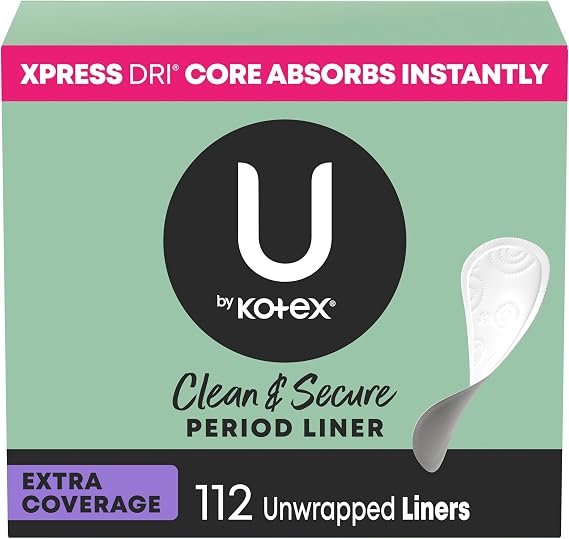 U by Kotex Panty Liners, Clean & Secure, Light Absorbency, Extra Coverage, 112 Count (Packaging May Vary)