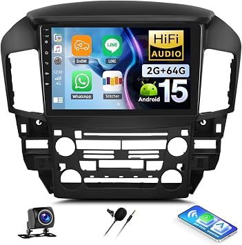 2G+64G Android 15 Car Stereo for Lexus RX300/Toyota Harrier 1997-2003 with Wireless Carplay Android Auto,9'' Touchscreen Car Radio with GPS Navigation,Bluetooth,WiFi/FM/RDS Radio,SWC+Backup Camera
