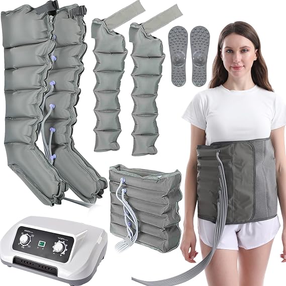 Pressotherapy Air Compression Leg Foot Massager, Lymphatic Drainage Massager 6 | 8 Cavity Compression Boots Recovery System, Full Leg Wrap Pressure Machine for Circulation Improvement & Fast Recove