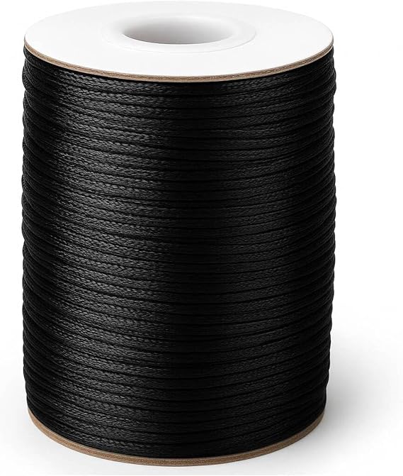 Anwyll 1.5MM Black Nylon String - 110Yards Wind Chime String Weather Resistant Nylon Cord Black Nylon Bracelets String Beading Thread Macrame Trim Cord for Necklace Jewelry Making Craft Halloween